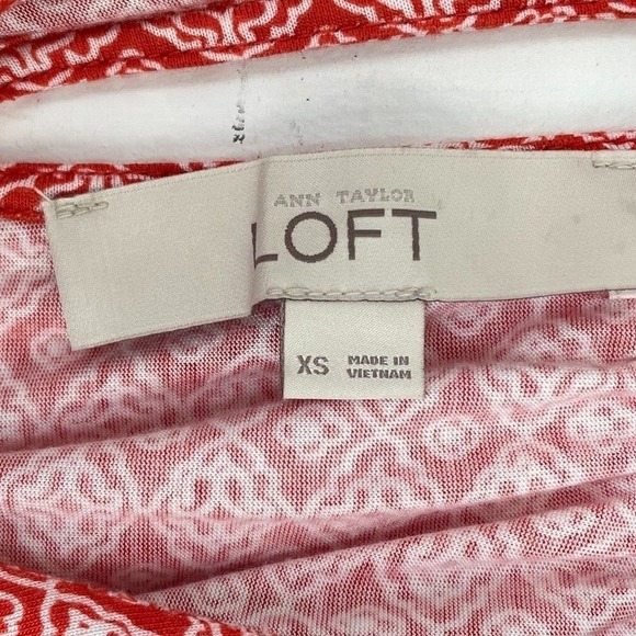 LOFT High Neck Halter Tank Top Women XS Red White Geometric Border Print Knit - Picture 8 of 10